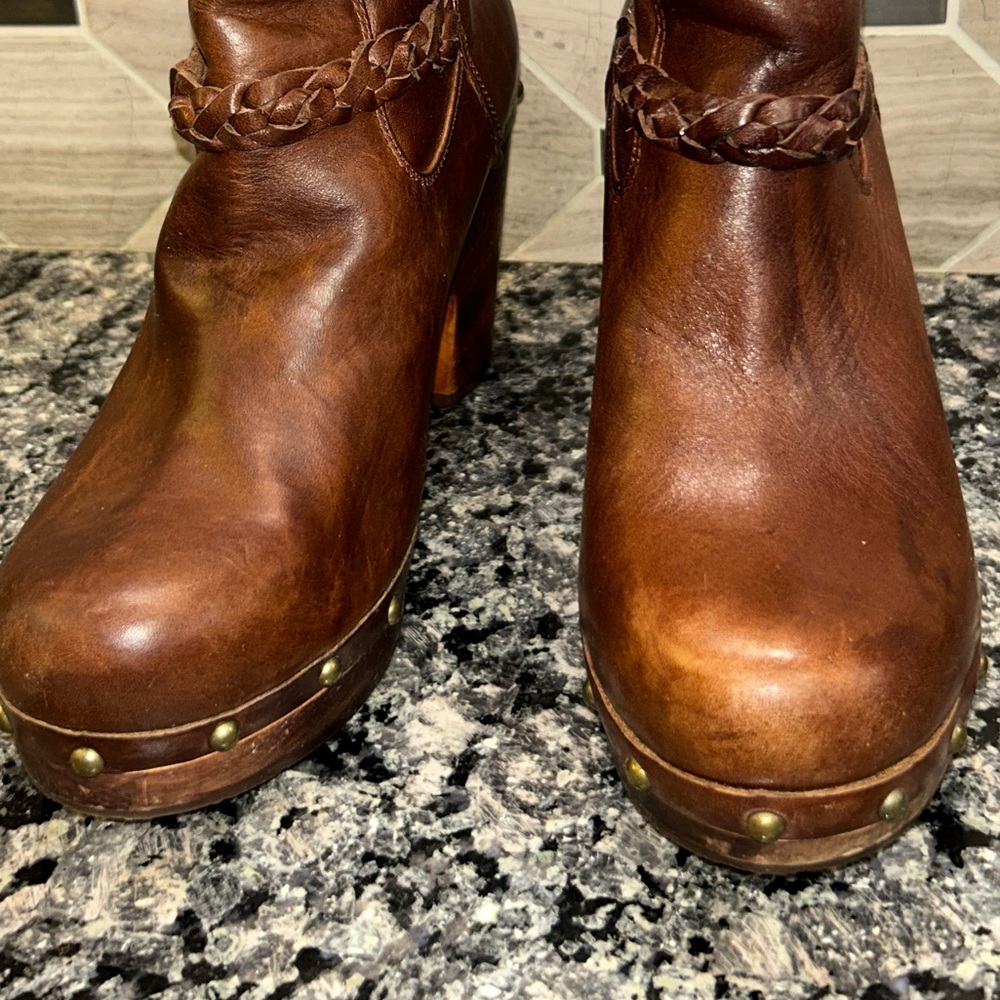 UGG Brown Heeled Boots with Braided Accent - Picture 14 of 16